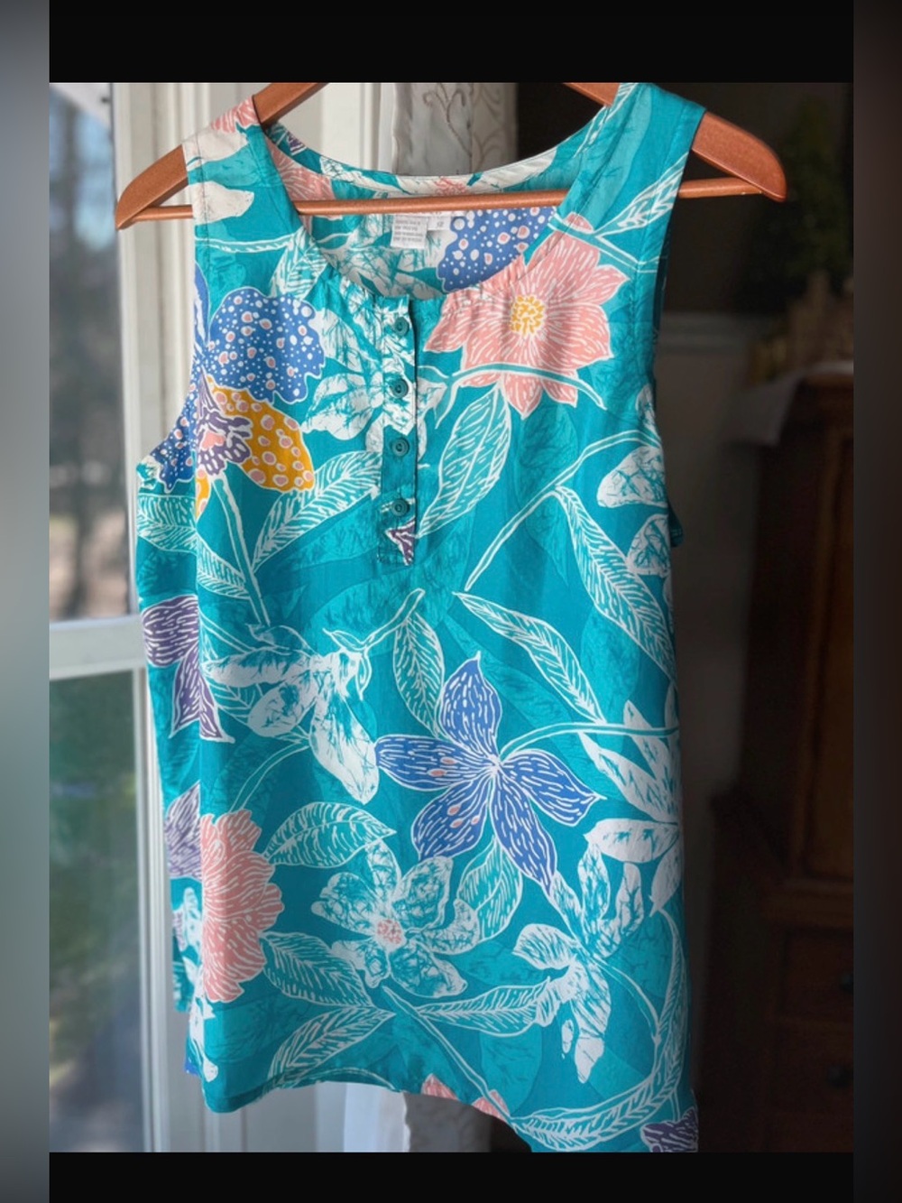 VNTG Schrader Separates Silk Tropical Floral Vacation Resortwear Tank Sz 12 EUC